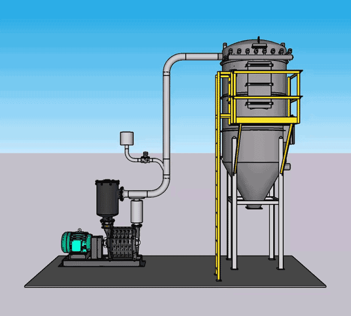 3D industrial central vacuum showcasing stairs and pump