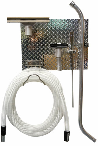 white industrial vacuum hose and silver tool holder